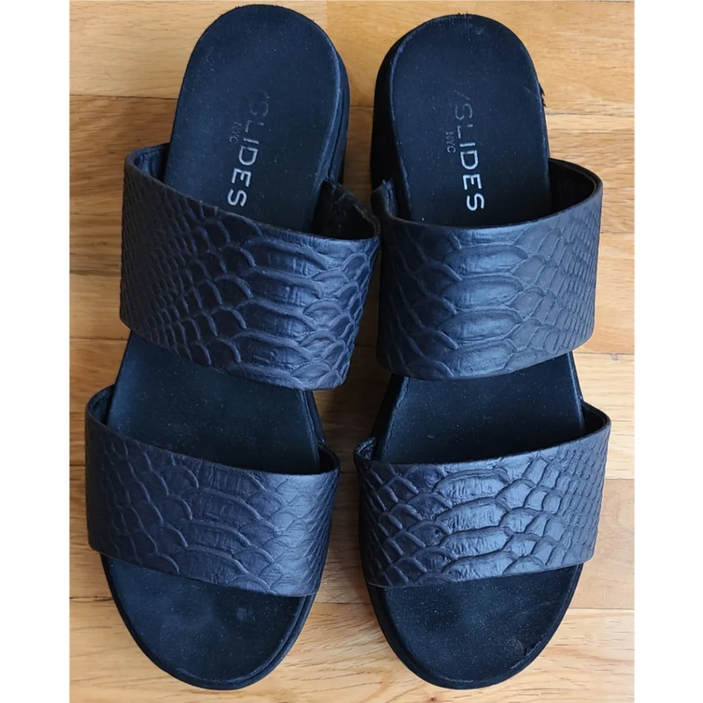 J/Slides Quincy Snake-Embossed Platform Slide Black Size 9 Boho Beach Coastal